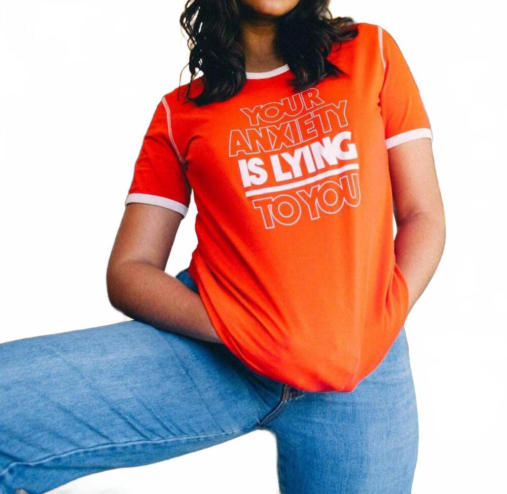 NEW THE BEE & THE FOX anxiety lies graphic tee in orange